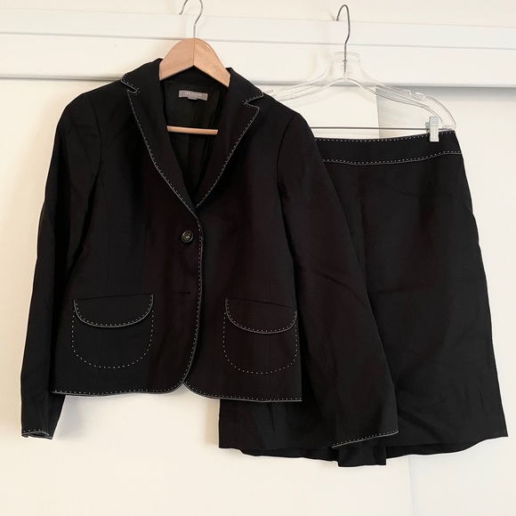 SALE 🔥 ANN TAYLOR PETITES Blazer (6P) &‎ Skirt (12P) Set, Black w/ White !! - Picture 1 of 10